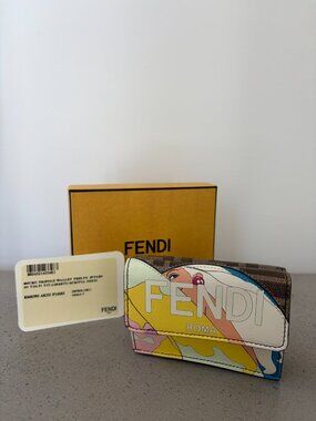Fendi Micro Trifold Wallet — FF Monogram Multicolor Print, NWT Box + Dust Bag
